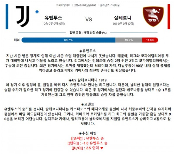 1월 05일 이FA컵 유벤투스 살레르니