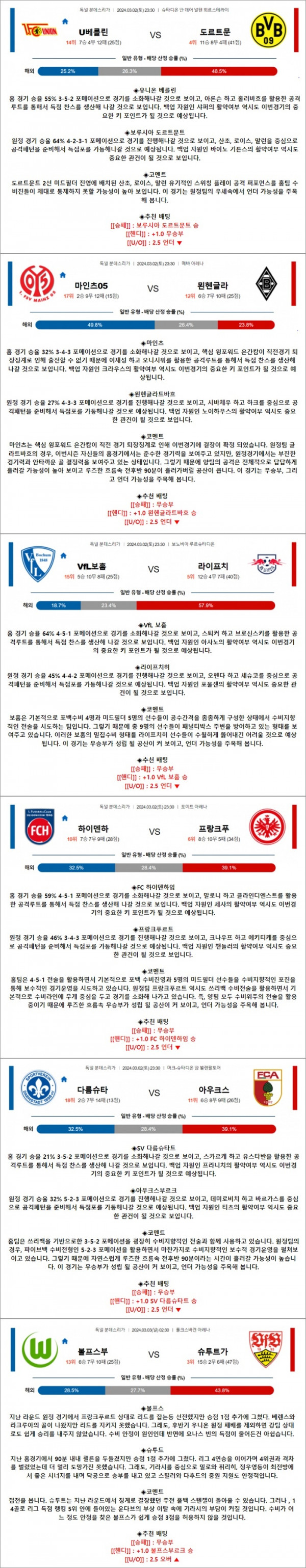 3월 02-03일 분데스리 6경기