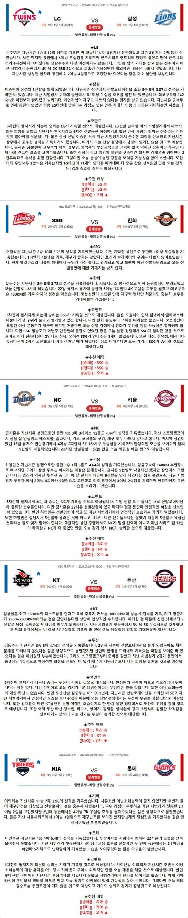 3월 28일 KBO 5경기